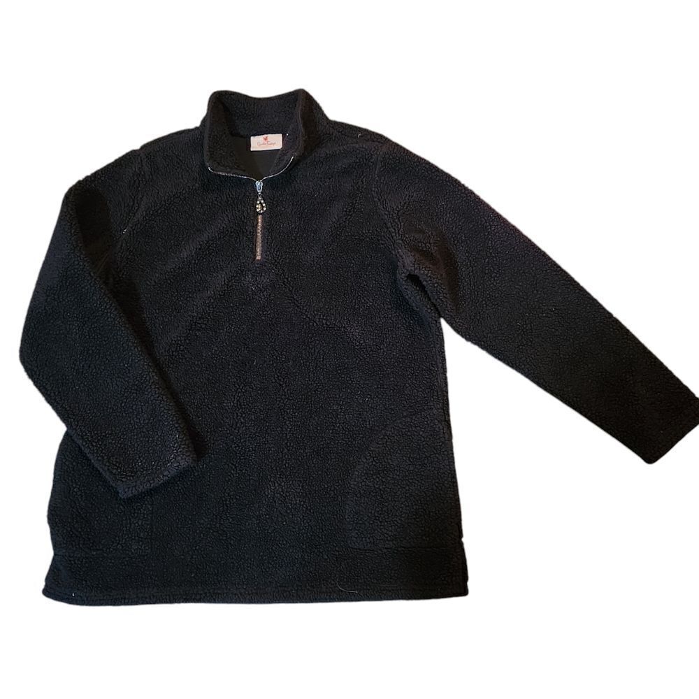Quacker Factory Fleece Womens M Black Sherpa Quarter Zip Pullover Fluffy